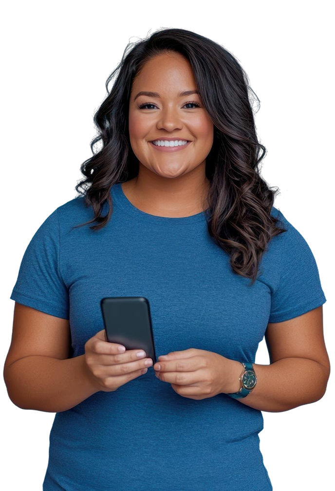 Mulher feliz segurando celular